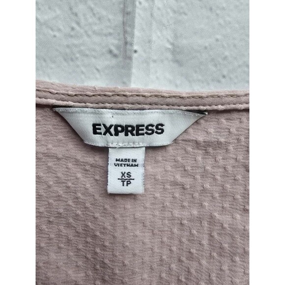 Express Blush Pink Wrap Blouse XS Women’s Long Sleeve Textured Smocked Waist Top - Picture 7 of 12